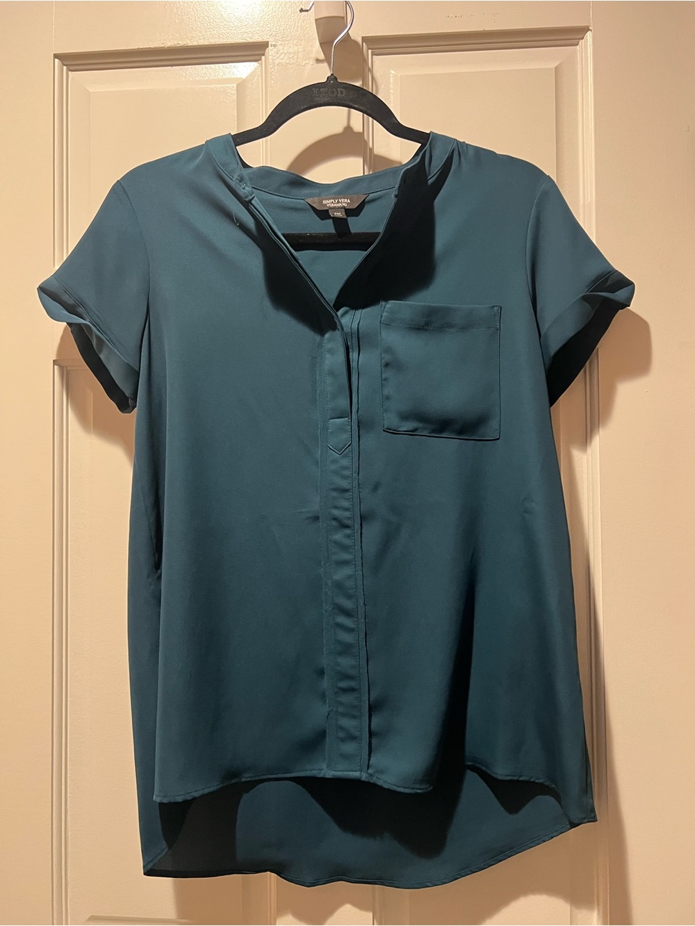 Simply Vera Vera Wang Teal Short-Sleeve V-Neck Blouse